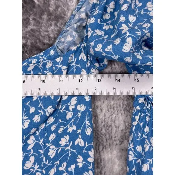 New Reformation Dress 2 Womens Mica Blue Floral Puff Tiered Sleeve Midi - Picture 4 of 9
